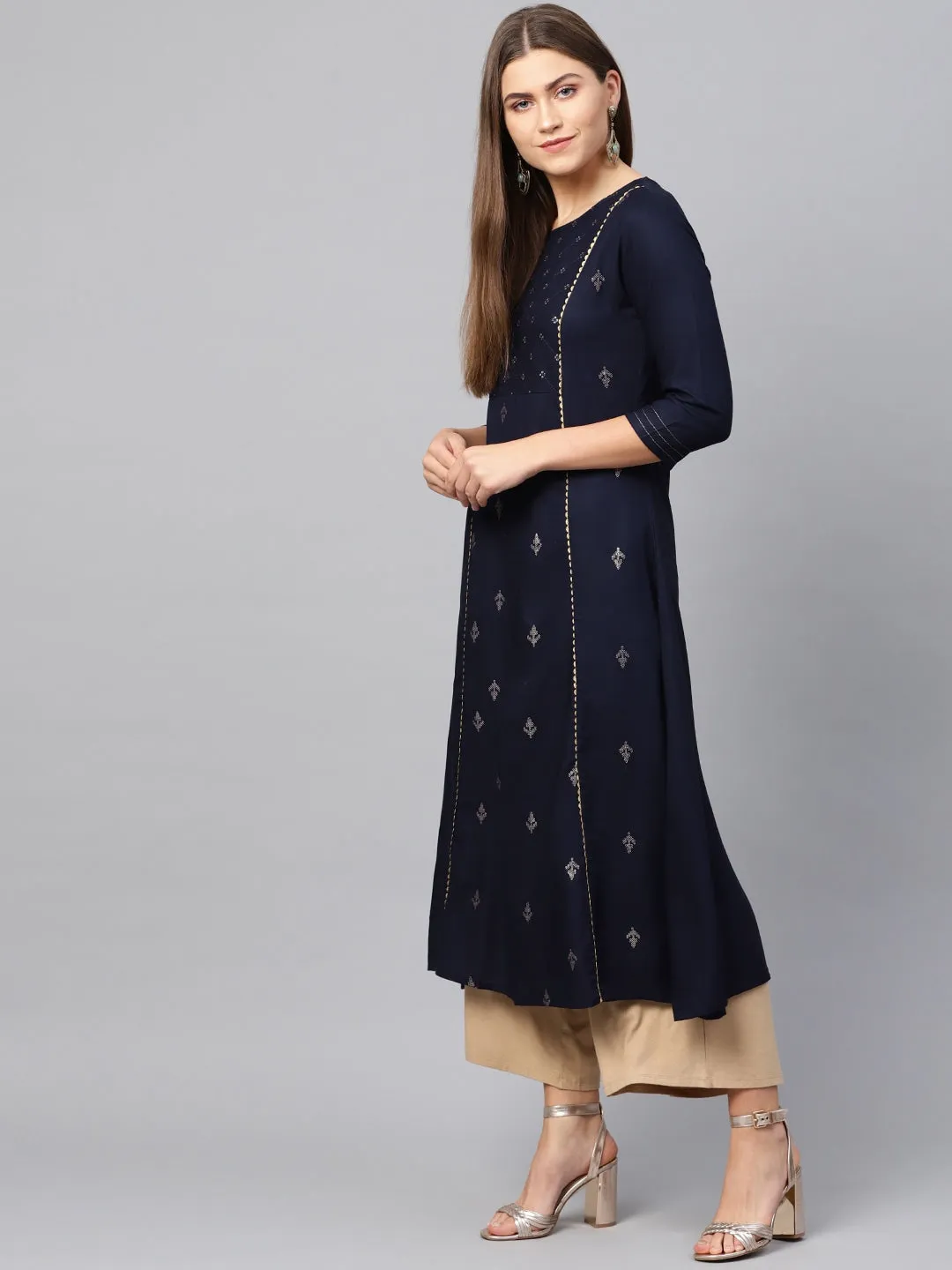 Women Navy Blue A-Line Kurta