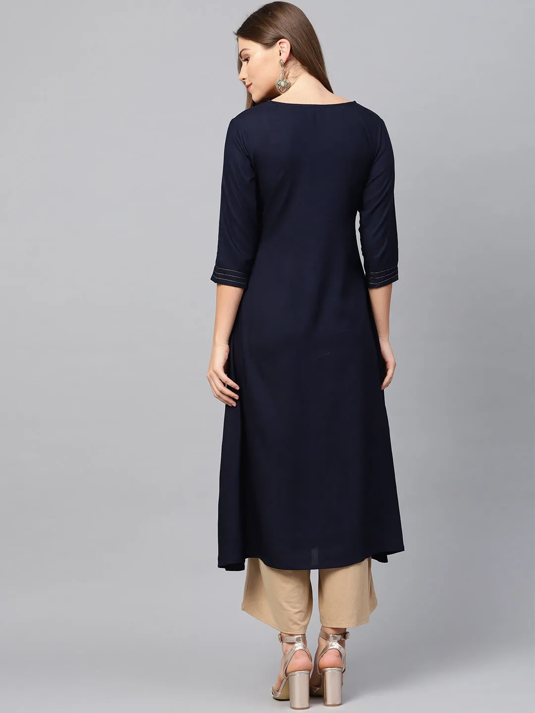 Women Navy Blue A-Line Kurta