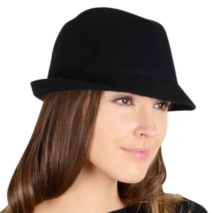 Womens Lana Wool Hat With Shaped Brim Black Or Blackberry