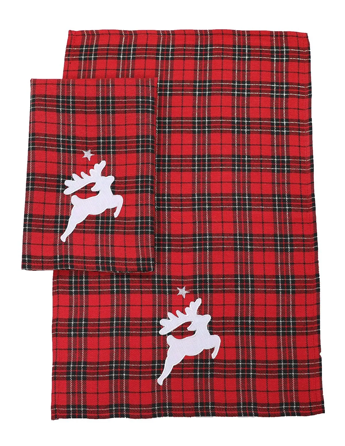 XD19881-Applique Tartan Santa Sleigh With Reindeers Christmas